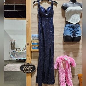 Morgan & Co. Navy Blue Sequin Strap Dress